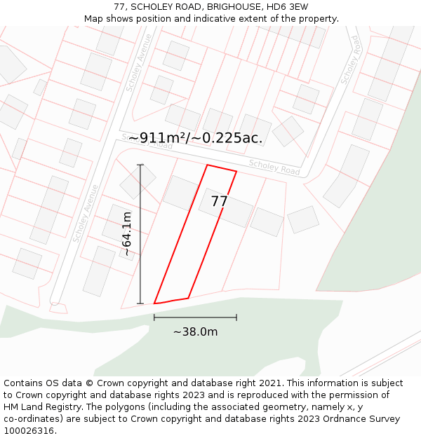 77, SCHOLEY ROAD, BRIGHOUSE, HD6 3EW: Plot and title map