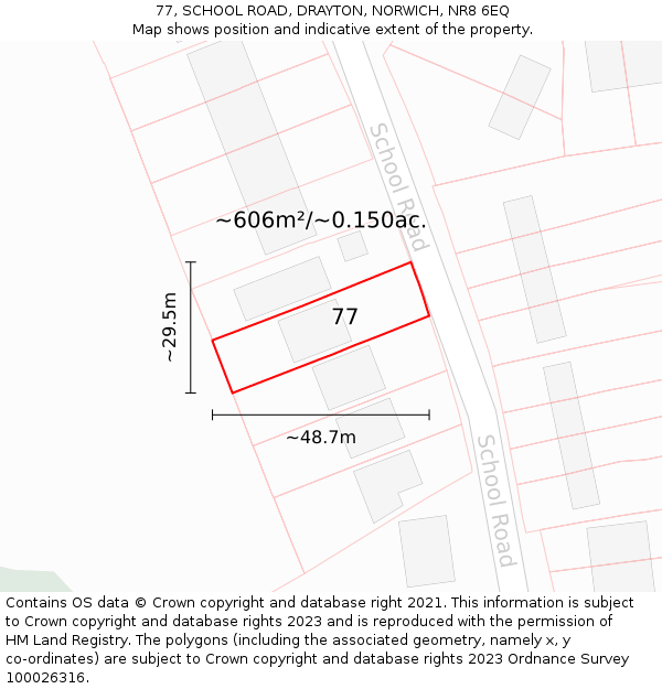 77, SCHOOL ROAD, DRAYTON, NORWICH, NR8 6EQ: Plot and title map