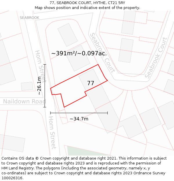 77, SEABROOK COURT, HYTHE, CT21 5RY: Plot and title map