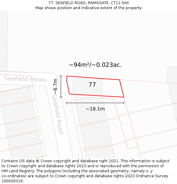 77, SEAFIELD ROAD, RAMSGATE, CT11 0AX: Plot and title map