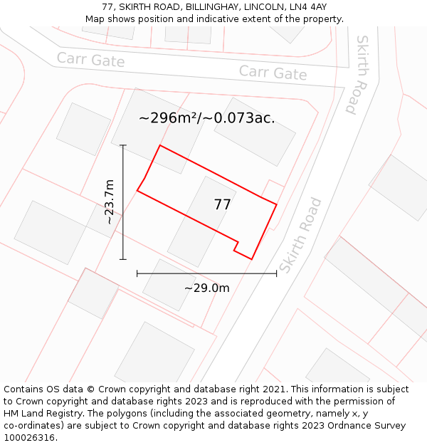77, SKIRTH ROAD, BILLINGHAY, LINCOLN, LN4 4AY: Plot and title map