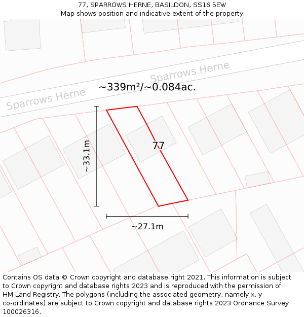77, SPARROWS HERNE, BASILDON, SS16 5EW: Plot and title map