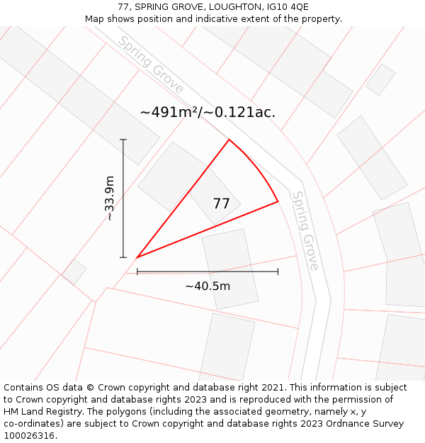 77, SPRING GROVE, LOUGHTON, IG10 4QE: Plot and title map