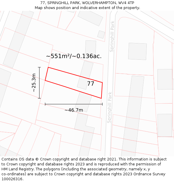 77, SPRINGHILL PARK, WOLVERHAMPTON, WV4 4TP: Plot and title map