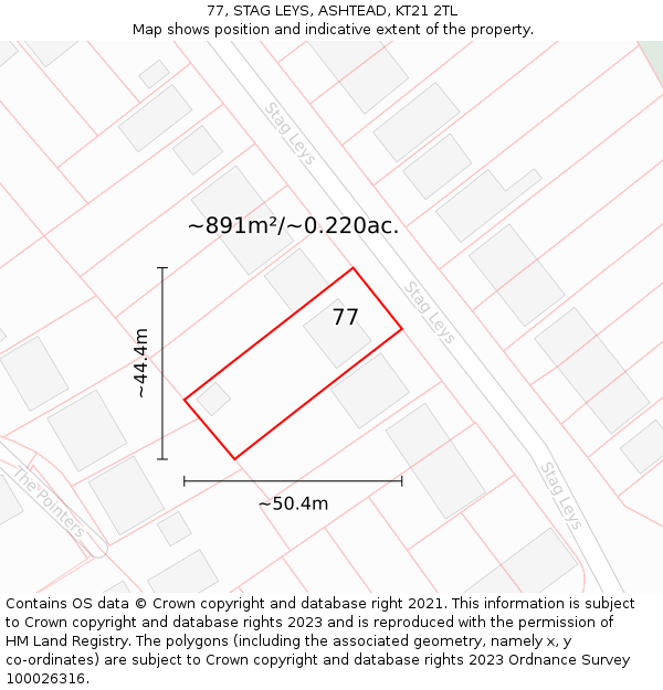 77, STAG LEYS, ASHTEAD, KT21 2TL: Plot and title map