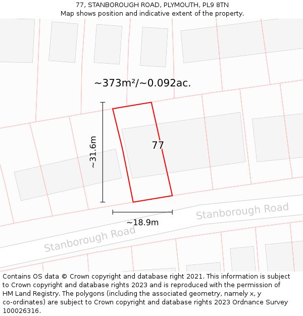 77, STANBOROUGH ROAD, PLYMOUTH, PL9 8TN: Plot and title map