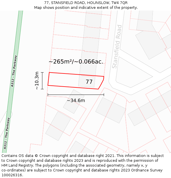 77, STANSFIELD ROAD, HOUNSLOW, TW4 7QR: Plot and title map