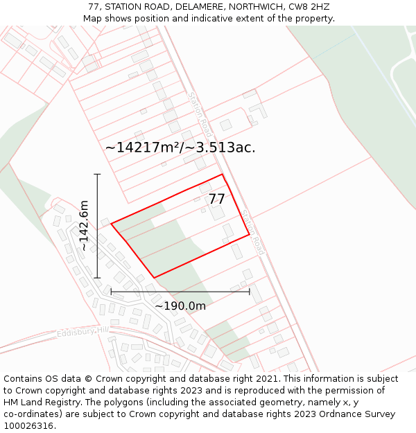 77, STATION ROAD, DELAMERE, NORTHWICH, CW8 2HZ: Plot and title map