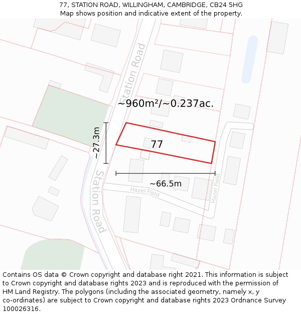77, STATION ROAD, WILLINGHAM, CAMBRIDGE, CB24 5HG: Plot and title map
