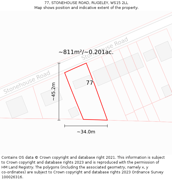 77, STONEHOUSE ROAD, RUGELEY, WS15 2LL: Plot and title map
