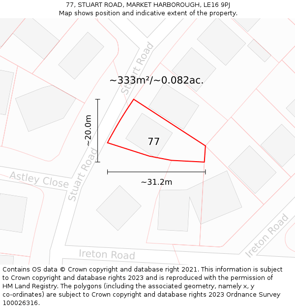 77, STUART ROAD, MARKET HARBOROUGH, LE16 9PJ: Plot and title map