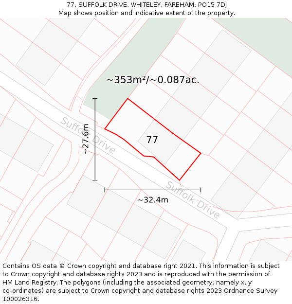 77, SUFFOLK DRIVE, WHITELEY, FAREHAM, PO15 7DJ: Plot and title map