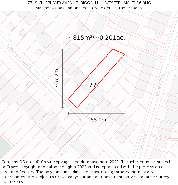 77, SUTHERLAND AVENUE, BIGGIN HILL, WESTERHAM, TN16 3HG: Plot and title map