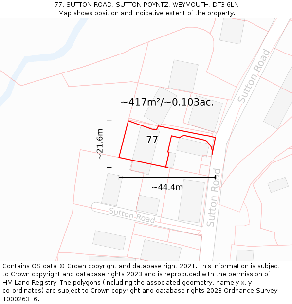 77, SUTTON ROAD, SUTTON POYNTZ, WEYMOUTH, DT3 6LN: Plot and title map