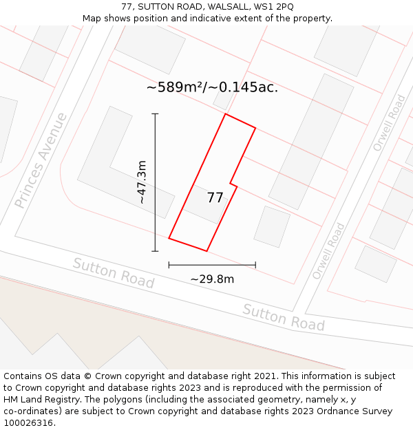 77, SUTTON ROAD, WALSALL, WS1 2PQ: Plot and title map