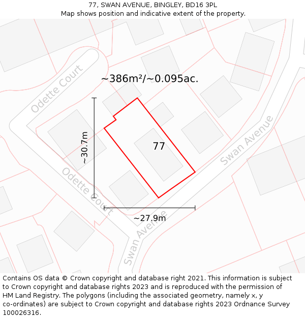 77, SWAN AVENUE, BINGLEY, BD16 3PL: Plot and title map