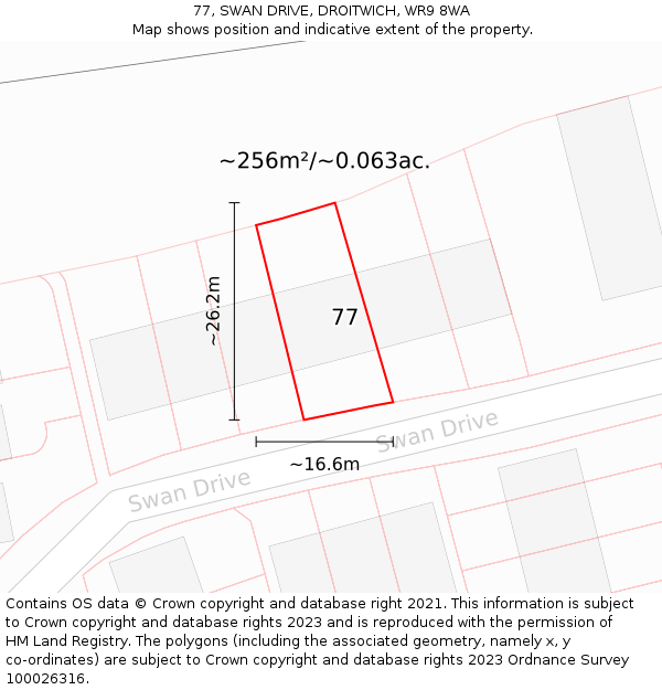 77, SWAN DRIVE, DROITWICH, WR9 8WA: Plot and title map
