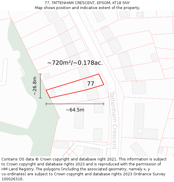 77, TATTENHAM CRESCENT, EPSOM, KT18 5NY: Plot and title map