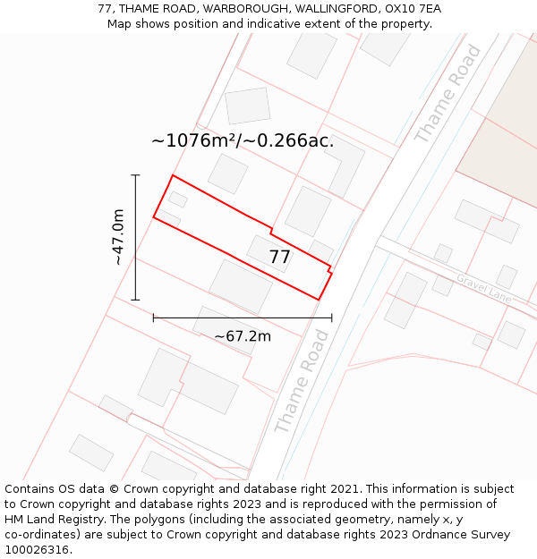 77, THAME ROAD, WARBOROUGH, WALLINGFORD, OX10 7EA: Plot and title map