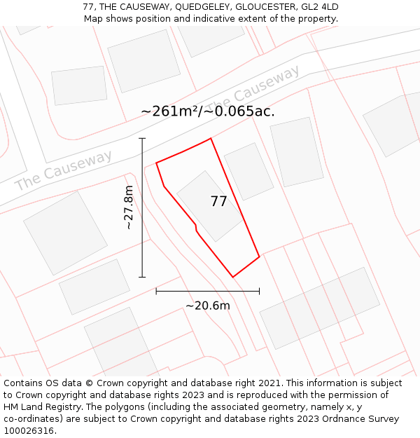 77, THE CAUSEWAY, QUEDGELEY, GLOUCESTER, GL2 4LD: Plot and title map