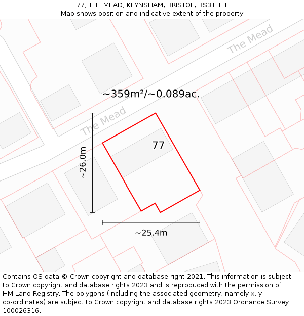 77, THE MEAD, KEYNSHAM, BRISTOL, BS31 1FE: Plot and title map