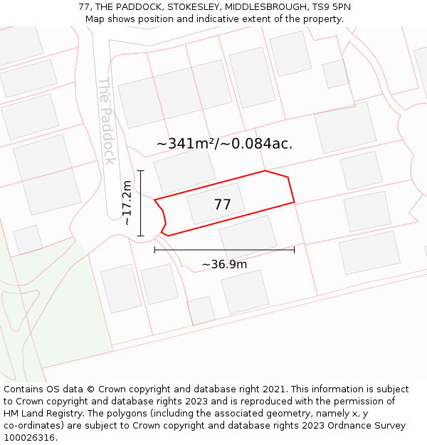77, THE PADDOCK, STOKESLEY, MIDDLESBROUGH, TS9 5PN: Plot and title map