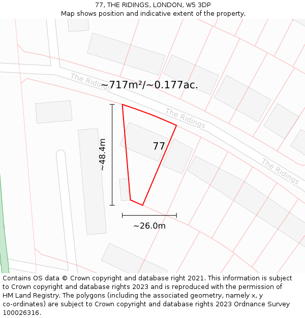 77, THE RIDINGS, LONDON, W5 3DP: Plot and title map