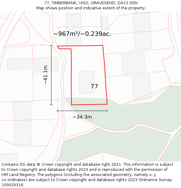 77, TIMBERBANK, VIGO, GRAVESEND, DA13 0SN: Plot and title map