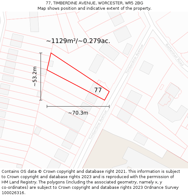 77, TIMBERDINE AVENUE, WORCESTER, WR5 2BG: Plot and title map