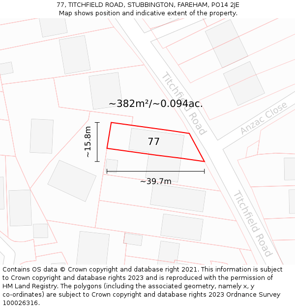 77, TITCHFIELD ROAD, STUBBINGTON, FAREHAM, PO14 2JE: Plot and title map