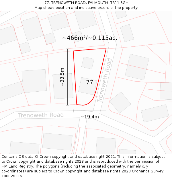 77, TRENOWETH ROAD, FALMOUTH, TR11 5GH: Plot and title map
