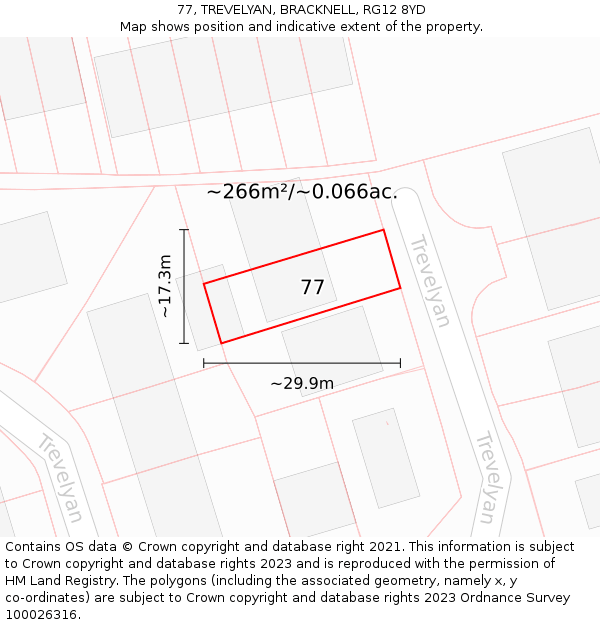 77, TREVELYAN, BRACKNELL, RG12 8YD: Plot and title map