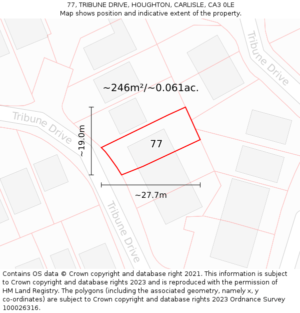 77, TRIBUNE DRIVE, HOUGHTON, CARLISLE, CA3 0LE: Plot and title map