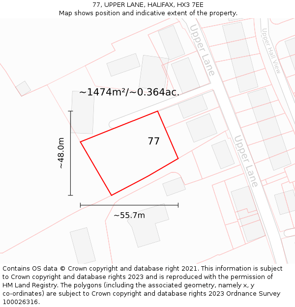 77, UPPER LANE, HALIFAX, HX3 7EE: Plot and title map