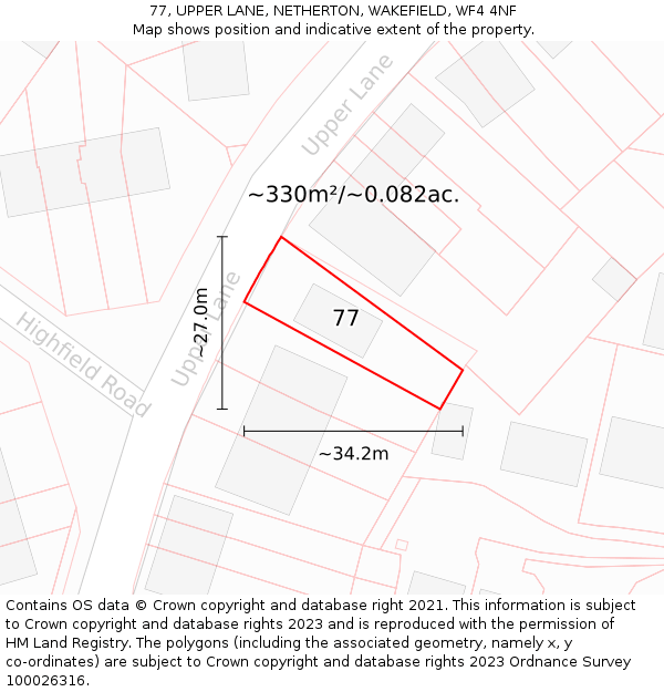77, UPPER LANE, NETHERTON, WAKEFIELD, WF4 4NF: Plot and title map