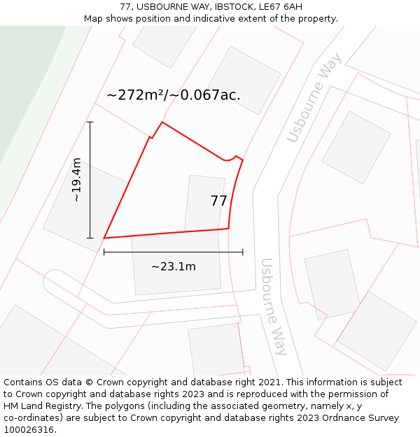 77, USBOURNE WAY, IBSTOCK, LE67 6AH: Plot and title map