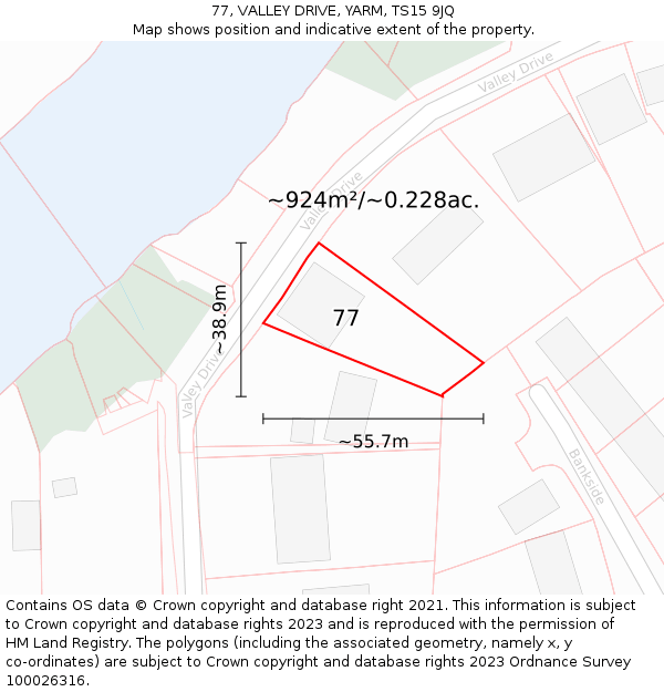 77, VALLEY DRIVE, YARM, TS15 9JQ: Plot and title map