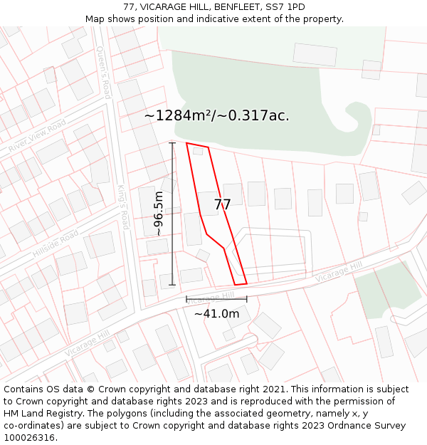 77, VICARAGE HILL, BENFLEET, SS7 1PD: Plot and title map