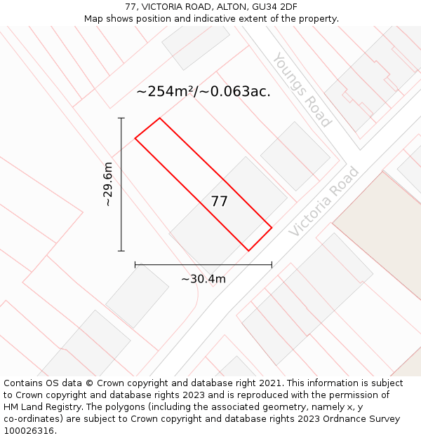 77, VICTORIA ROAD, ALTON, GU34 2DF: Plot and title map