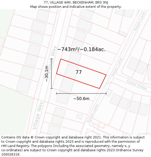 77, VILLAGE WAY, BECKENHAM, BR3 3NJ: Plot and title map