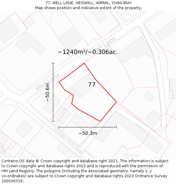 77, WELL LANE, HESWALL, WIRRAL, CH60 8NH: Plot and title map