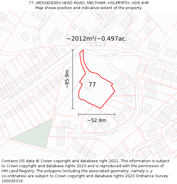 77, WESSENDEN HEAD ROAD, MELTHAM, HOLMFIRTH, HD9 4HR: Plot and title map