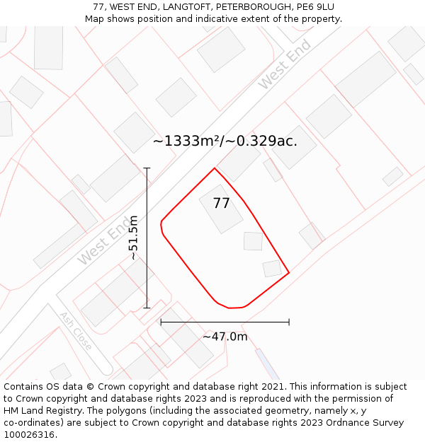 77, WEST END, LANGTOFT, PETERBOROUGH, PE6 9LU: Plot and title map