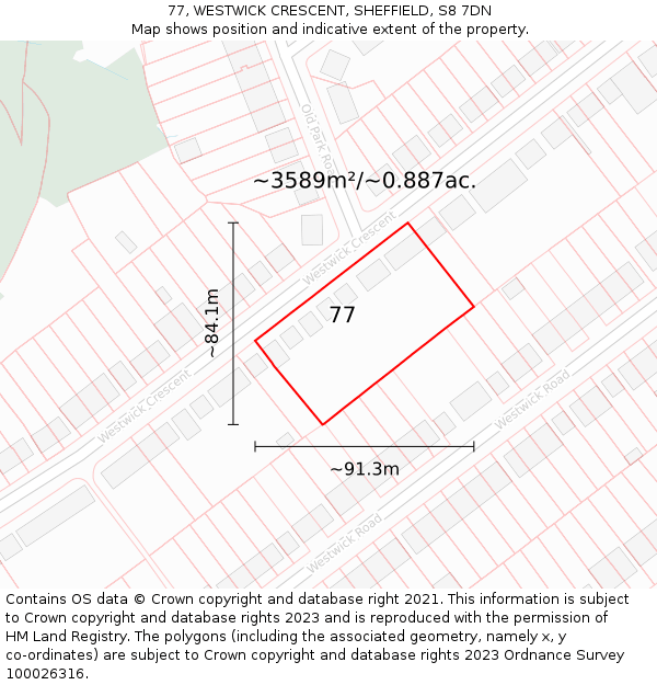 77, WESTWICK CRESCENT, SHEFFIELD, S8 7DN: Plot and title map