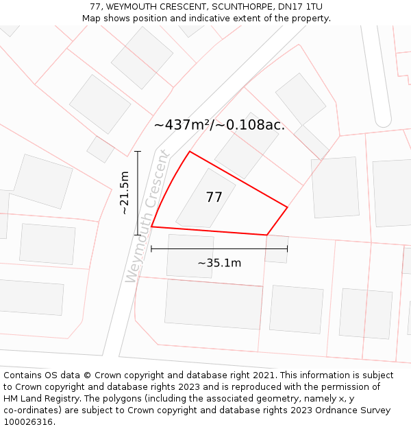 77, WEYMOUTH CRESCENT, SCUNTHORPE, DN17 1TU: Plot and title map