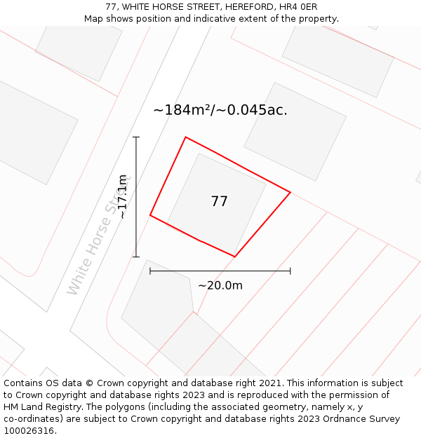 77, WHITE HORSE STREET, HEREFORD, HR4 0ER: Plot and title map
