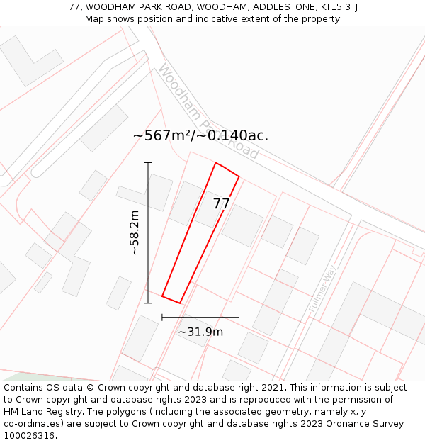 77, WOODHAM PARK ROAD, WOODHAM, ADDLESTONE, KT15 3TJ: Plot and title map