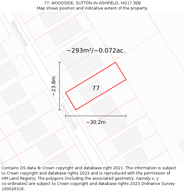 77, WOODSIDE, SUTTON-IN-ASHFIELD, NG17 3EB: Plot and title map