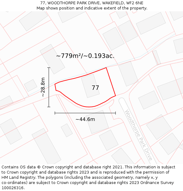 77, WOODTHORPE PARK DRIVE, WAKEFIELD, WF2 6NE: Plot and title map
