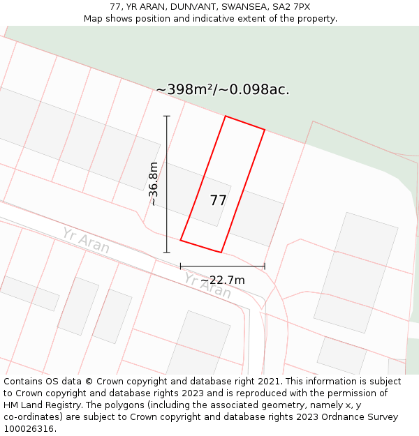 77, YR ARAN, DUNVANT, SWANSEA, SA2 7PX: Plot and title map